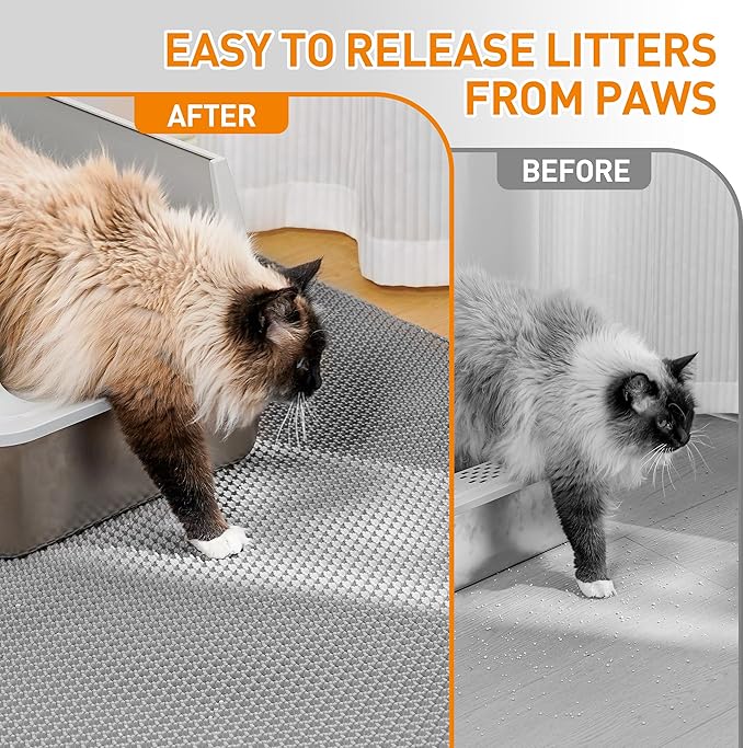 Large Cat Litter Mat for Litter Box, 47"×33" Double Layer Trapping Mat, Non-Slip Water Proof Kitty Litter Pad, Grey-Mewly Pet