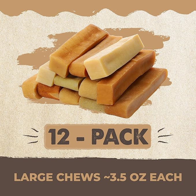 Mighty Paw Yak Cheese Chews for Dogs | All-Natural Long Lasting Treats. Odorless and Great for Oral Health. Limited-Ingredient Chews for Puppies & Power-Chewers (Large, 12 Pack)1 Count (Pack of 1)-Mewly Pet