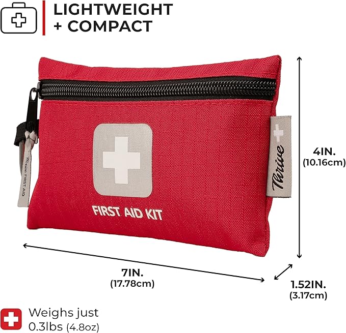 Thrive Mini Emergency Kit & First Aid Pouch - College Dorm Sick Kit - 66 Piece Set - Waterproof Rip-Stop Nylon Pouch with Multi-Size Bandages, Wipes & Safety Pins-Mewly Pet