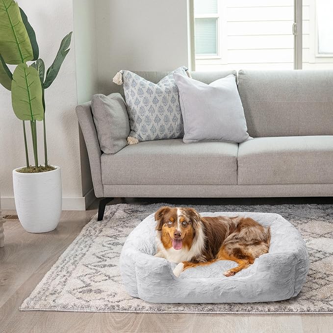Best Friends by Sheri Lux Lounge Bed Calming Faux Fur Dog Bed, Gray, Large, 36" x 27"-Mewly Pet