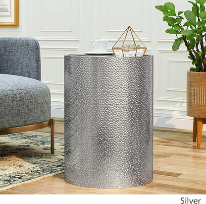 Christopher Knight Home Rache Modern Round Accent Table with Hammered Iron, Silver, 16 in x 16 in x 22.25 in