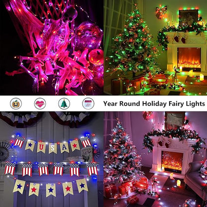 BrizLabs Christmas Fairy String Lights, 33ft 100 LED Color Changing Christmas Fairy Lights with Remote Timer, USB Rainbow Xmas Light Music Sync RGB Twinkle Light for Xmas Halloween Home Party Wedding