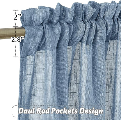 RYB HOME Semi Sheer Curtains 95 inches Length for Windows Sunlight Filering Privacy Protect Soft & Vertical Rod Pocket Drapes for Bedroom Living Room Dining, Blue Haze, W 52 x L 95 inch, 2 Panels