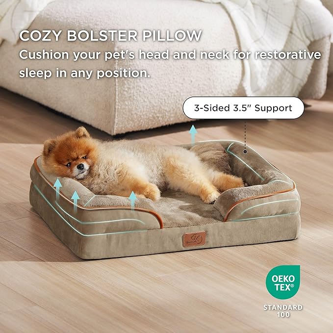 Bedsure Orthopedic Dog Beds for Small Dogs - Washable Small Dog Cat Bed Waterproof, Comfort Pet Couch Sofa with Washable Removable Cover, Pets Bed with Nonskid Bottom, Hazel, 24"-Mewly Pet