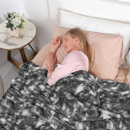 Tuddrom Decorative Extra Soft Faux Fur Blanket Twin Size 70" x 78",Solid Reversible Fuzzy Fluffy Cozy Plush Fleece Comfy Microfiber Blanket for Couch Sofa Bed,Tie Dye Grey