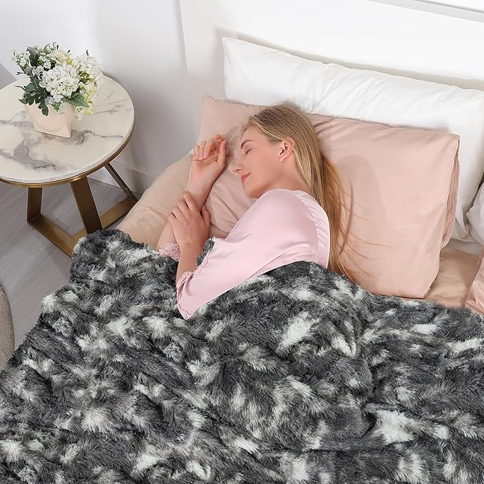 Tuddrom Decorative Extra Soft Fuzzy Faux Fur Throw Blanket 50" x 60",Solid Reversible Long Hair Shaggy Blanket,Fluffy Cozy Plush Comfy Microfiber Fleece Blanket for Couch Sofa Bedroom,Tie Dye Grey