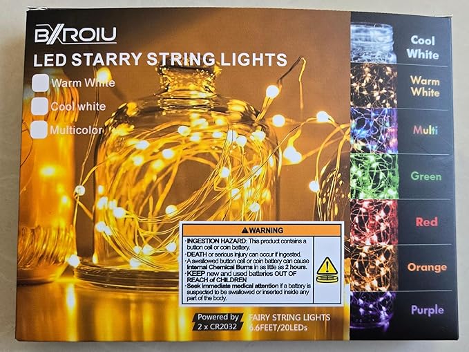 Fairy Lights CR2032 Battery Operated,6.6Ft/2Meter 20 LEDs Micro Silver Wire String Lights for Bedroom Christmas Party Wedding Decoration(Cool White, 12 Pack)