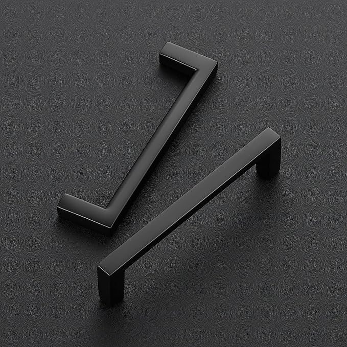 Ravinte 10 Pack Matte Black Cabinet Pulls, 3-3/4 Inch (96mm) Hole Center Slim Kitchen Handles, Square Drawer Pulls for Cabinets & Cupboards, Hardware