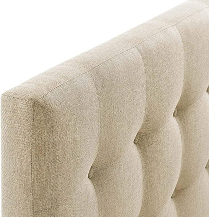 Modway Emily Tufted Button Linen Fabric Upholstered King Headboard in Beige