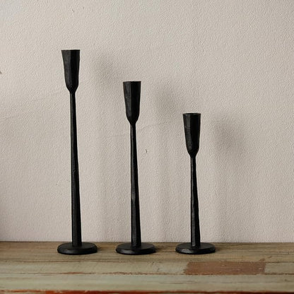 Black Iron Taper Candle Holder Set of 3, Heavy Wrought Iron Candlestick Holders Decorative Candle Stand, Vintage Candle Holder for Wedding, Dining, Home Decoration