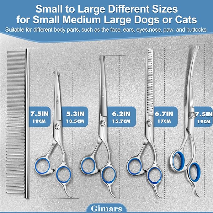 Gimars Titanium Coated Professional 6 in 1 4CR Stainless Steel Dog Grooming Scissors with Safety Round Tip, Heavy Duty Pet Grooming Scissor for Dogs, Cats and Other Animals-Mewly Pet