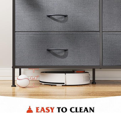 WLIVE Dresser for Bedroom with 6 Drawers, Wide Fabric Dresser TV Stand for 50 Inches TV with Metal Frame, Wooden Top, Fabric Storage Organizer for Livingroom, Hallway, Dark Gray