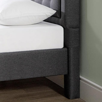 ZINUS Dachelle Upholstered Platform Bed Frame, Mattress Foundation, Wood Slat Support, No Box Spring Needed, Eco Friendly WonderBox (TM) Packaging, Easy Assembly, Dark Grey, Queen