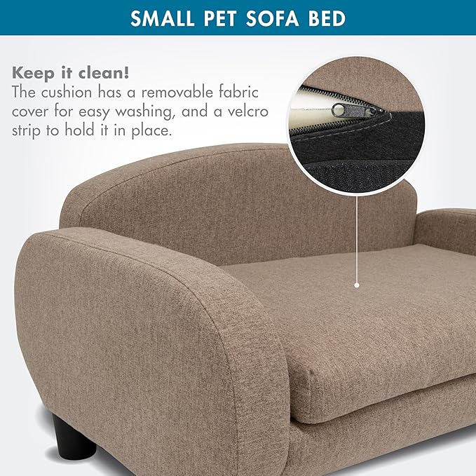 Paws & Purrs Cat Sofa Bed, Pet Couch for Indoor Cats Elevated Cat Beds with Removable Washable Mattress Cover for Kitten, Puppy or Small Animal- 31.5" Wide, Sand-Mewly Pet