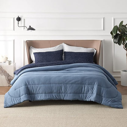 Bedsure Queen Comforter Set - Cooling and Warm Bed Set, Navy Blue Reversible Bedding for All Season, 3 Pieces, 1 Queen Size Comforter (88"x88") and 2 Pillow Cases(20"x26")