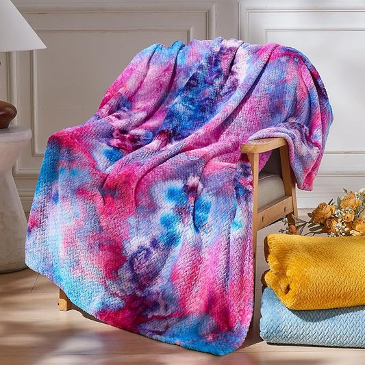 NEWCOSPLAY Super Soft Throw Blanket Deep Purple Rainbow Premium Silky Flannel Fleece Leaves Pattern Lightweight Bed Blanket All Season Use (Deep Purple Rainbow, Throw(50"x60"))