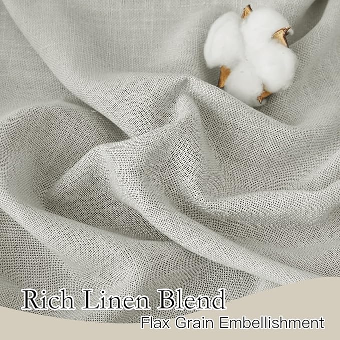 RYB HOME Linen Curtains 108 inches Long, Breathable Vintage Flax Linen Fabric Light Filtering Half Privacy Protected for Sliding Door Living Room Farmhouse, W 52 x L 108 inch, 2 Panels, Grey