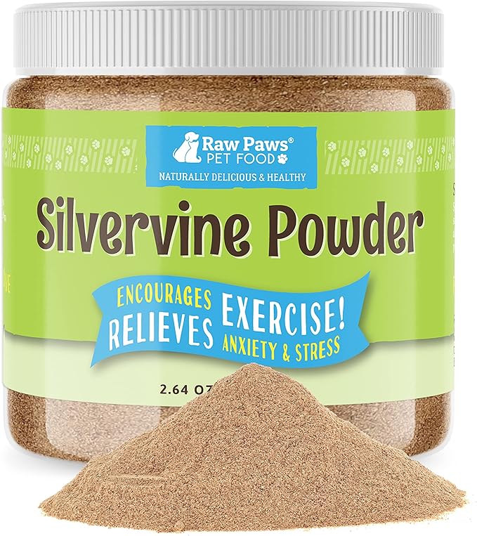 Raw Paws Silvervine Powder, 75 Grams - 2X More Attractive than Catnip for Cats, 100% Silver Vine Gall Fruit Powder, Matatabi Silvervine Cat Toy for Indoor Cats, Catnip Kitten Toys, Silvervine for Cats-Mewly Pet