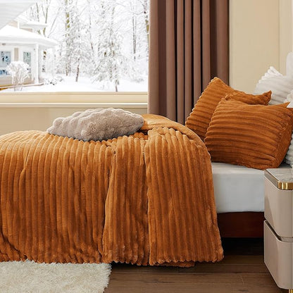 BEDELITE Fleece Twin Comforter Set -Super Soft & Warm Fluffy Rust Orange Bedding, Luxury Fuzzy Heavy Bed Set for Winter with 1 Pillow case