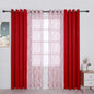 BONZER Mix and Match Curtains - 2 Pieces Branch Print Sheer Curtains and 2 Pieces Blackout Curtains for Bedroom Living Room Grommet Window Drapes, 54x63 Inch/Panel, Red, Set of 4 Panels