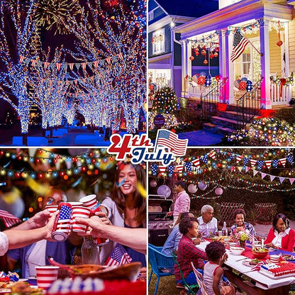 Hopolon Red White and Blue Mini Lights,2PACK 50Count 4th of July Patriotic String Lights Green Wire,13FT Incandescent Independence Day Light for Indoor Outdoor Christmas Party Decor,Red White Blue