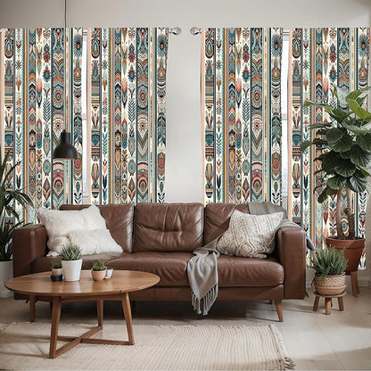 Ambesonne Ethnic Window Curtains Pack of 2, Folkloric Style Floral Ornaments with Bohemian Oriental Motifs as Stripes, Lightweight Set with Rod Pocket, 4 Panels of - 28" x 95", Teal Coral and Orange