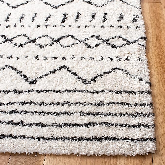SAFAVIEH Arizona Shag Collection Area Rug - 2'3" x 22' Runner, Ivory & Black, Non-Shedding & Easy Cleaning, Plush Thick Pile, Ideal for Living Room, Bedroom, Dining Space (ASG741Z)
