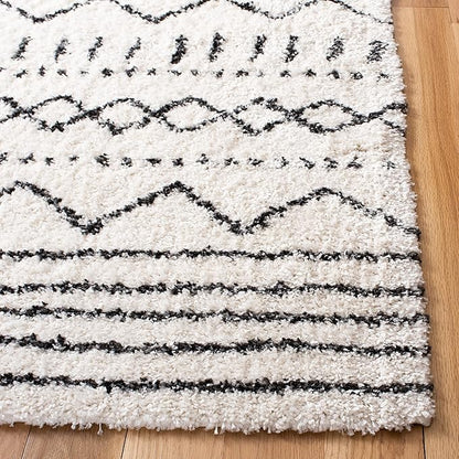 SAFAVIEH Arizona Shag Collection Area Rug - 2'3" x 22' Runner, Ivory & Black, Non-Shedding & Easy Cleaning, Plush Thick Pile, Ideal for Living Room, Bedroom, Dining Space (ASG741Z)