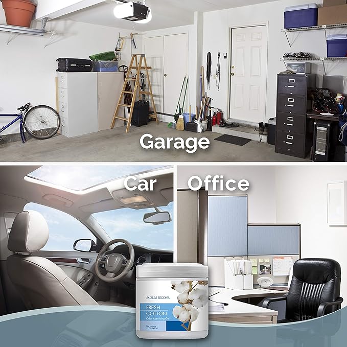 SMELLS BEGONE Air Freshener Odor Absorber Gel - 15 oz, Pack of 2 - Absorbs and Eliminates Odor in Pet Areas, Bathrooms, Cars, & Boats - Made with Essential Oils - Fresh Cotton Scent-Mewly Pet