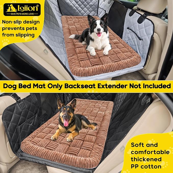Dog Car Bed Mat, Non-Slip Backseat Extender Pet Blanket, Plaid Dog Bed for Trucks, Sedans & Large SUVs, Chew-Resistant Travel Pad for Dogs, Easy Clean & Scratch-Proof & Comfort（56"x28.7" Brown-Mewly Pet