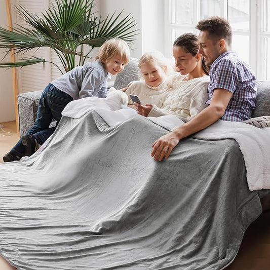Bedsure GentleSoft Sherpa Fleece Oversized Cal King Blankets for Bed - Thick and Warm Throw for Women and Men, Soft Fuzzy Plush Large Blanket for Winter, Light Grey, 112x98 Inches