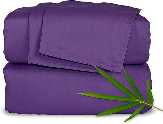 Queen Sheets by Pure Bamboo, Genuine 100% Organic Viscose Derived from Bamboo Bed Sheet Set, Luxuriously Soft & Cooling, Double Stitching, Lifetime Quality Promise (Queen, Purple)