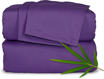 Twin Sheets by Pure Bamboo, Genuine 100% Organic Viscose Derived from Bamboo Bed Sheet Set, Luxuriously Soft & Cooling, Double Stitching, Lifetime Quality Promise (Twin, Purple)