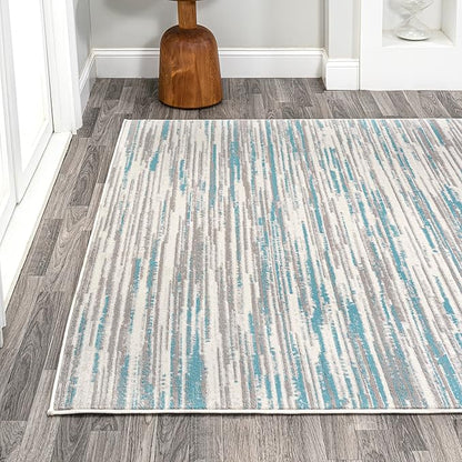 JONATHAN Y Speer Abstract Linear Stripe Gray/Blue Indoor Area Rug, 5x8, Contemporary, Rustic, Easy-Cleaning for Living Room, Bedroom, Kitchen, Pet Friendly, Non-Shedding (LUX106A-5)