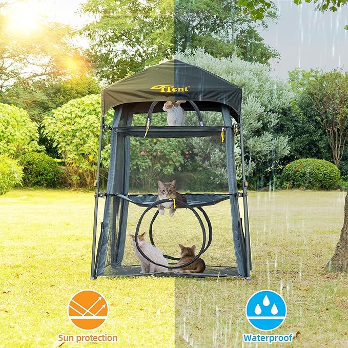 X-Large Catio Outdoor Cat Enclosure and Cat Tower Tent for Indoors and Outdoor,3 Tier Spacious Cat Tent,Portable and Foldable Catio,Two Doors Design can Assemble More Shapes (Patented)-Mewly Pet