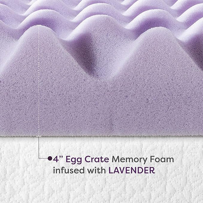 Best Price Mattress 4 Inch Egg Crate Memory Foam Mattress Topper with Soothing Lavender Infusion, CertiPUR-US Certified, Dorm Essentials, Twin XL