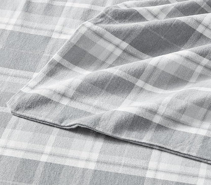 Laura Ashley - Flannel Sheets King Size, Anti-Pilling & Wrinkle Resistant Cotton, Touchably Soft for All-Season Comfort - Bed Sheets with Matching Pillowcases & Fitted Sheet (Mulholland Plaid Grey)