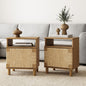 Nathan James Beacon Wood Nightstand, Bohemian Accent Table or Sofa Side Table with Seagrass Door for Bedroom or Living Room, Light Brown, Set of 2