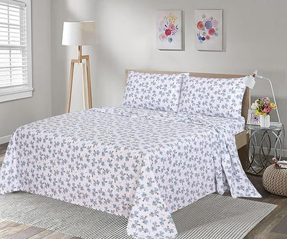 RUVANTI Flannel Sheets Full Size - 100% Cotton Double Brushed Bed Sheets Set, Deep Pockets 16 Inches, All Seasons Breathable & Extra Soft Full Sheets, Warm & Cozy, 4 Piece, Cloud Nine