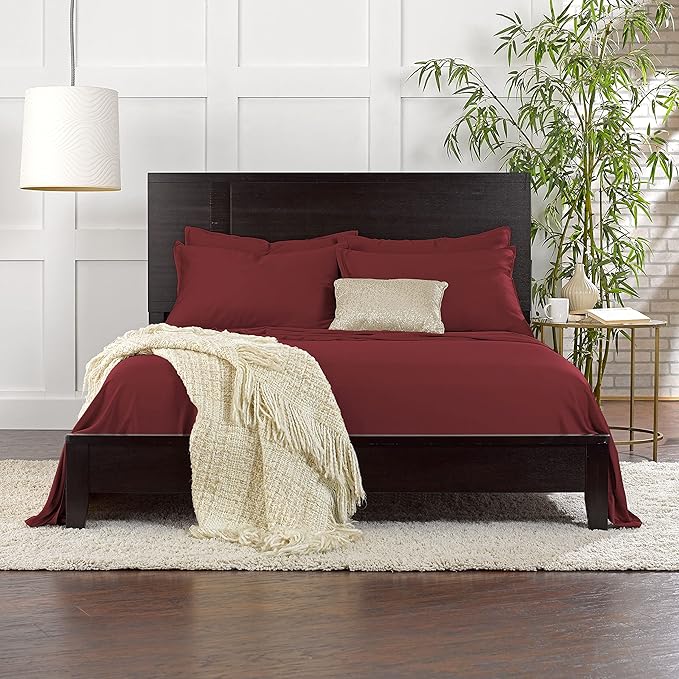 Queen Sheets by Pure Bamboo, Genuine 100% Organic Viscose Derived from Bamboo Bed Sheet Set, Luxuriously Soft & Cooling, Double Stitching, Lifetime Quality Promise (Queen, Merlot)