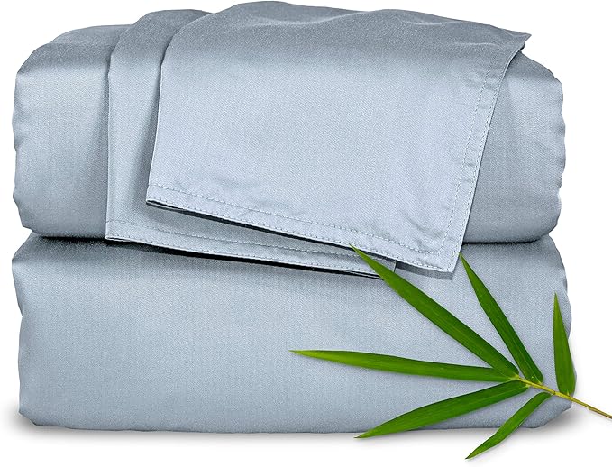 Full Sheets by Pure Bamboo, Genuine 100% Organic Viscose Derived from Bamboo Bed Sheet Set, Luxuriously Soft & Cooling, Double Stitching, Lifetime Quality Promise (Full, Sterling Blue)