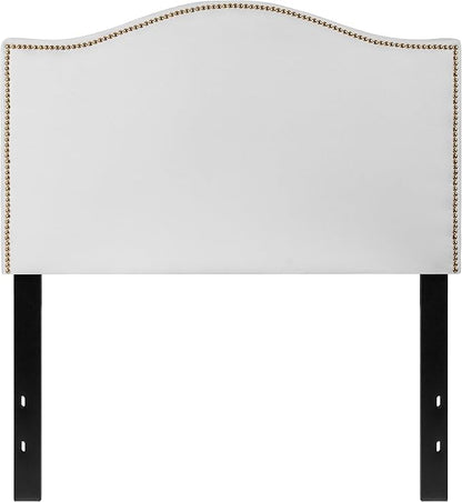 Flash Furniture Lexington Upholstered Twin Size Headboard with Accent Nail Trim in White Fabric