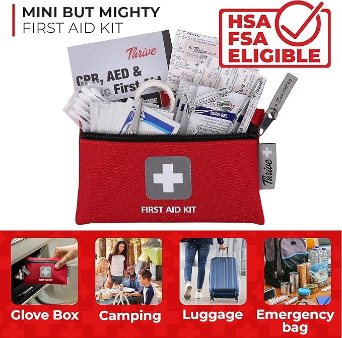 Thrive Mini Emergency Kit & First Aid Pouch - College Dorm Sick Kit - 66 Piece Set - Waterproof Rip-Stop Nylon Pouch with Multi-Size Bandages, Wipes & Safety Pins-Mewly Pet
