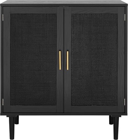 Finnhomy Sideboard Buffet Kitchen Storage Cabinet with Black Painted Rattan Decorated Doors, Dining Room, Hallway, Cupboard Console Table, Liquor/Accent Cabinet, 31.5X 15.8X 34.6 Inches, Black