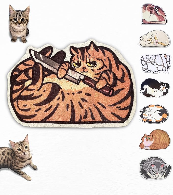 Lukamoo® Cute Cat Litter Mat (30’’x20’’), Large/L, for Kitty Litter & Cute Cat Litter Box, Litter Trapping Mat (Brown Tabby)-Mewly Pet