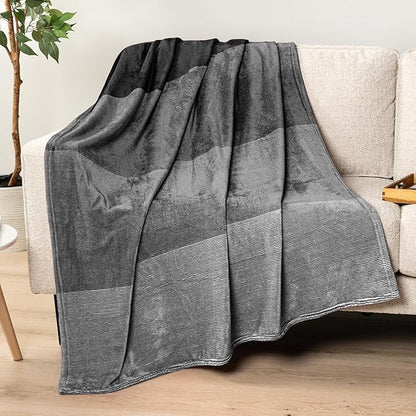Pavilia Black Ombre Fleece Blanket for Twin Size Bed, Soft Plush Lightweight Cozy Microfiber Gift Decorative Blanket, 60x80