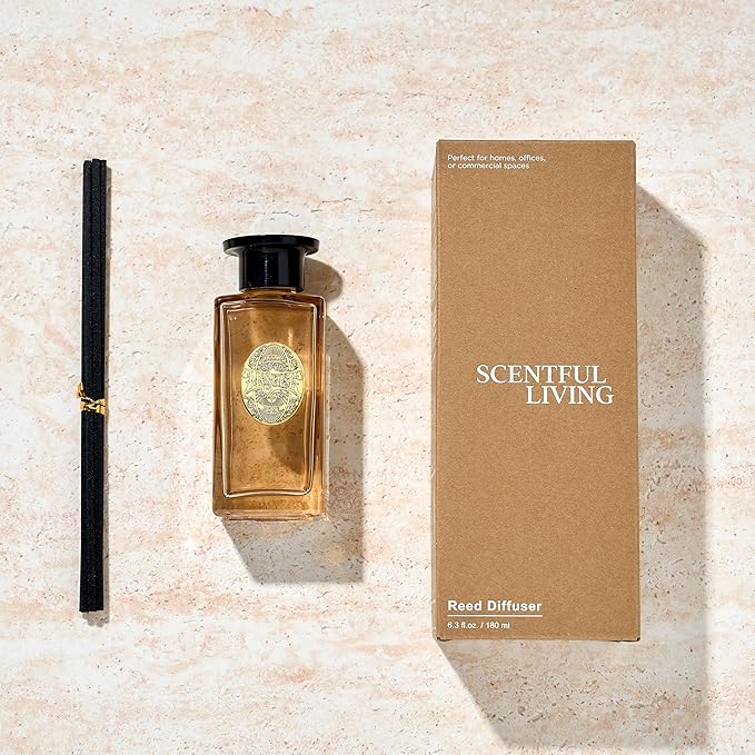 M&SENSE 6.3 oz Large Reed Diffuser Set | Sandalwood Vanilla Scent Oil Diffuser with Sticks | Hotel Collection Non-Toxic Essential Oil |for Bedroom Bathroom Living Room
