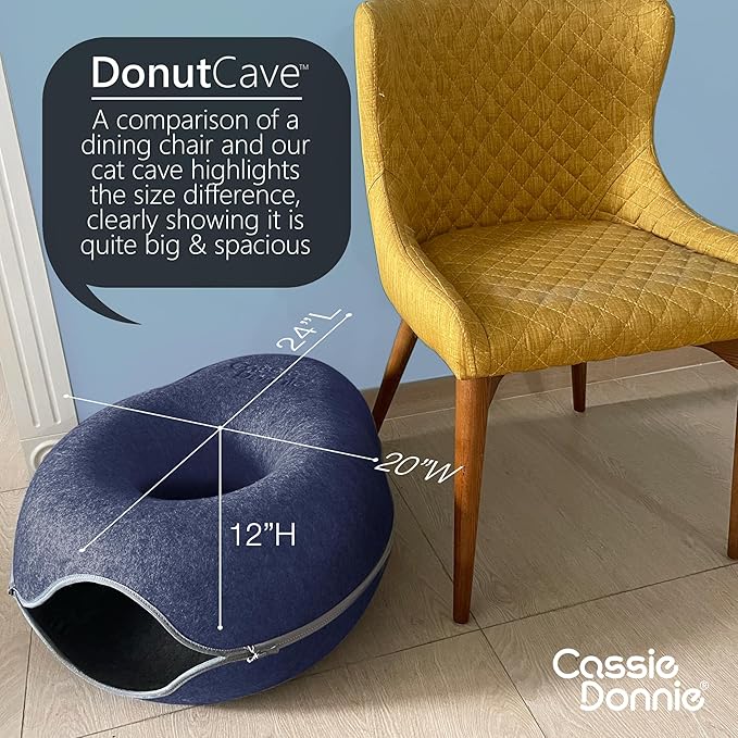 Cat Tunnel Bed for Indoor Cats, Medium Large, Donut Cave House up to 22 Lbs, Spacious for 2 Kittens (Dark Blue)-Mewly Pet