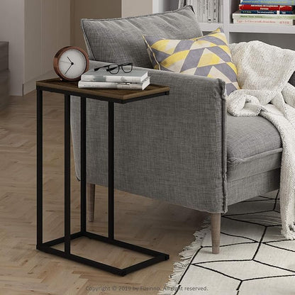 Furinno Camnus Modern Living C Shaped Sofa Side Table, 9.8 in x 17.9 in x 25 in, Columbia Walnut