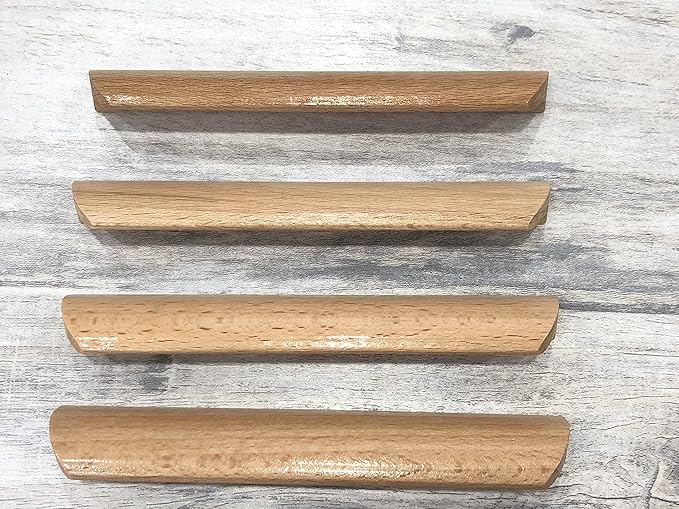 6Pcs 6.34" Wood Solid Furniture Pulls Handles, Painted Smoothly Wooden Handles Cupboard Closet Drawer Handle Pull,Hole Dis.5.04"